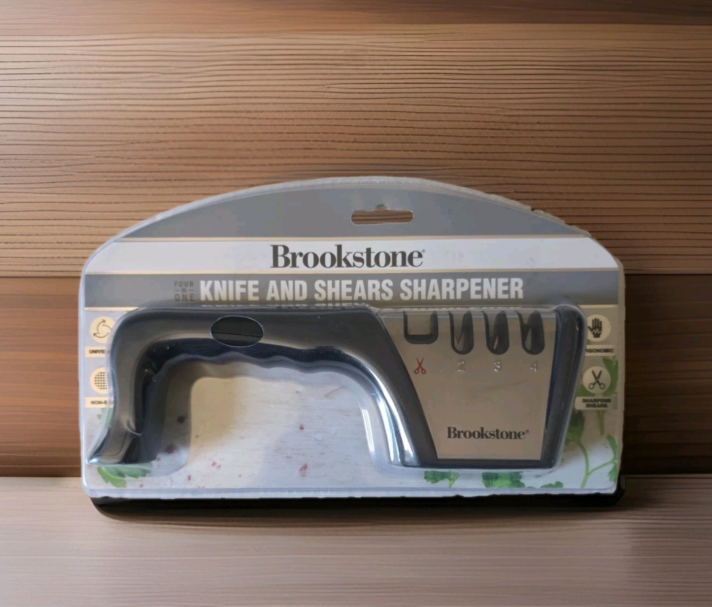 BROOKSTONE 4-in-1 Knife & Shear Sharpener Non-Slip Easy Grip Handle Black - NEW