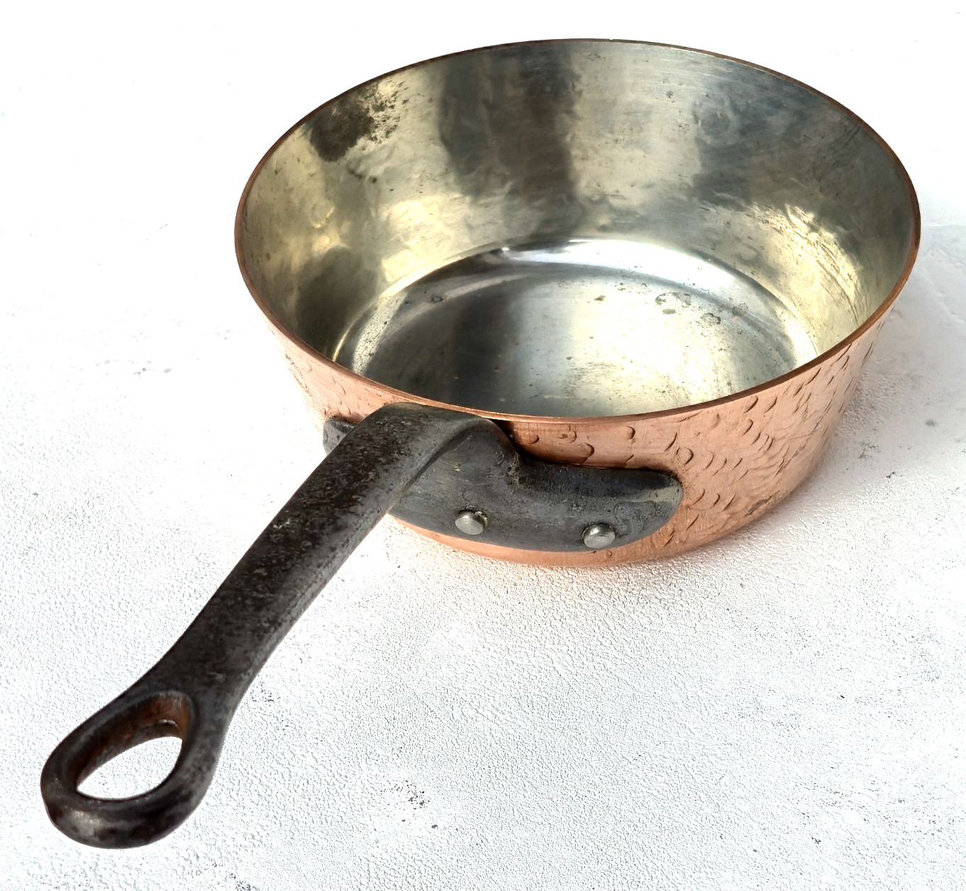 Vintage 6.5inch French Copper Saute Pan Made in France Hammered Stainless 2.6lbs