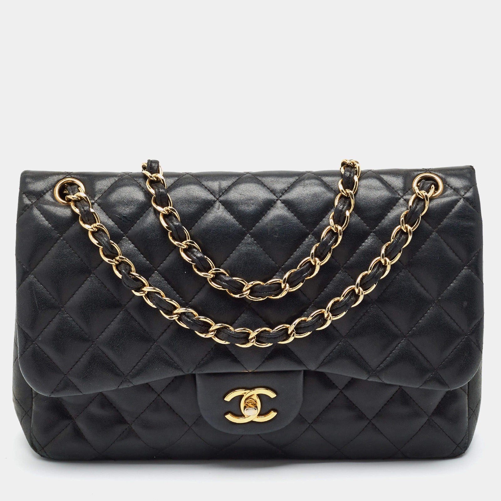 Chanel Classic Double Flap Jumbo Black Quilted Leather Bag