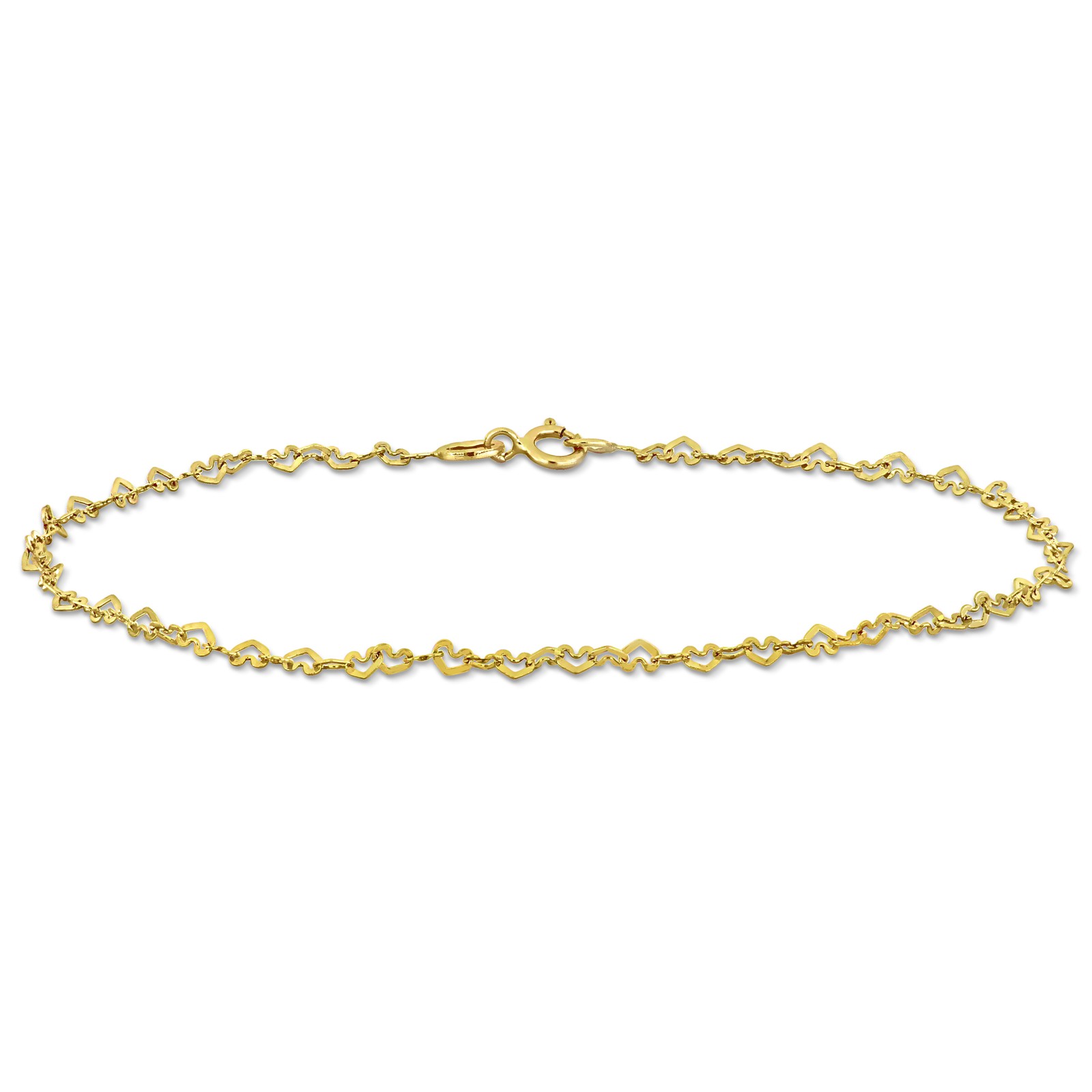 Amour 14K Yellow Gold 2 mm Sophisticated Heart Link Anklet - 9 inches