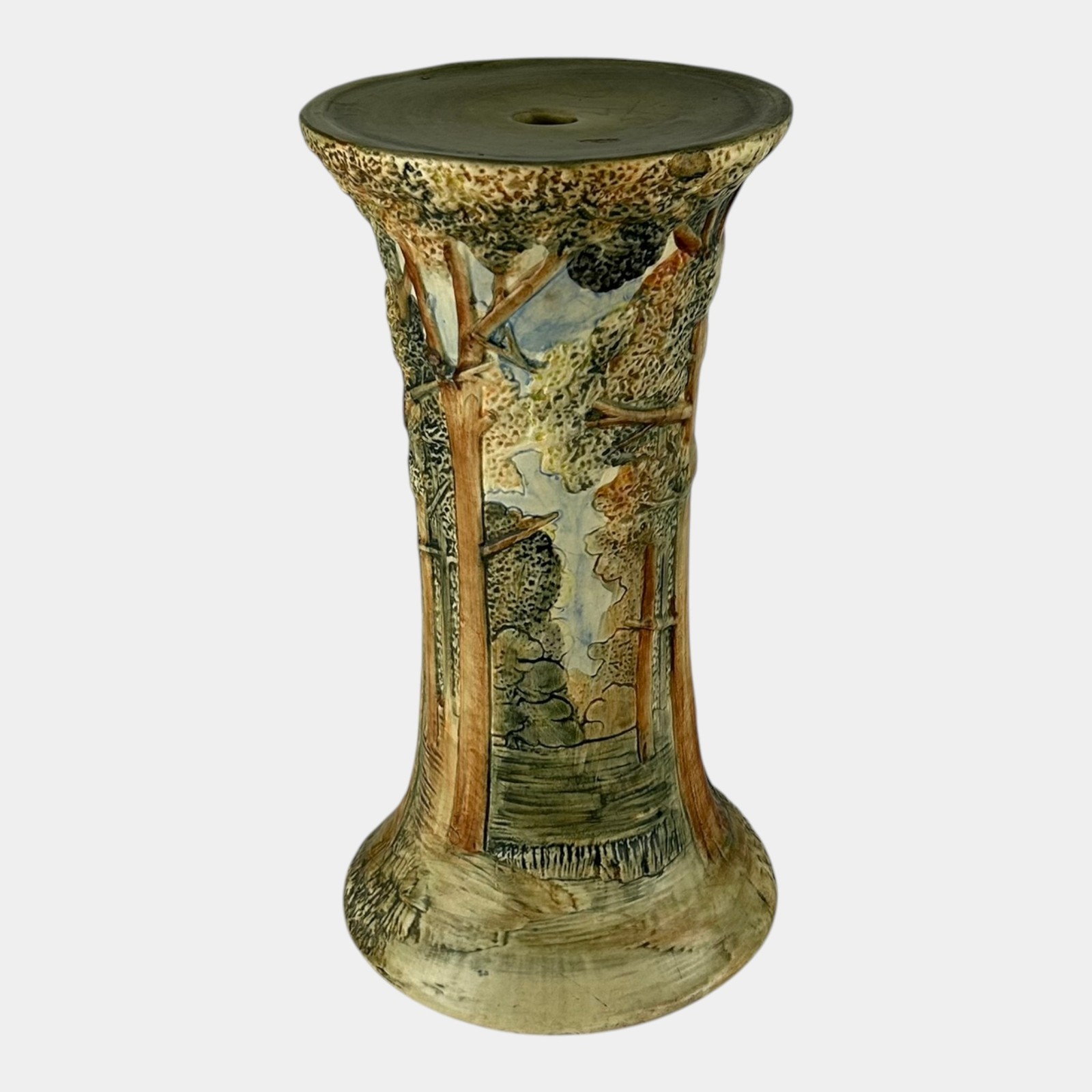 Weller Forest 1920s Vintage Art Pottery Brown And Green Scenic Ceramic Pedestal Weller Forest 1920s Vintage Art Pottery Brown And Green Scenic Ceramic Pedestal