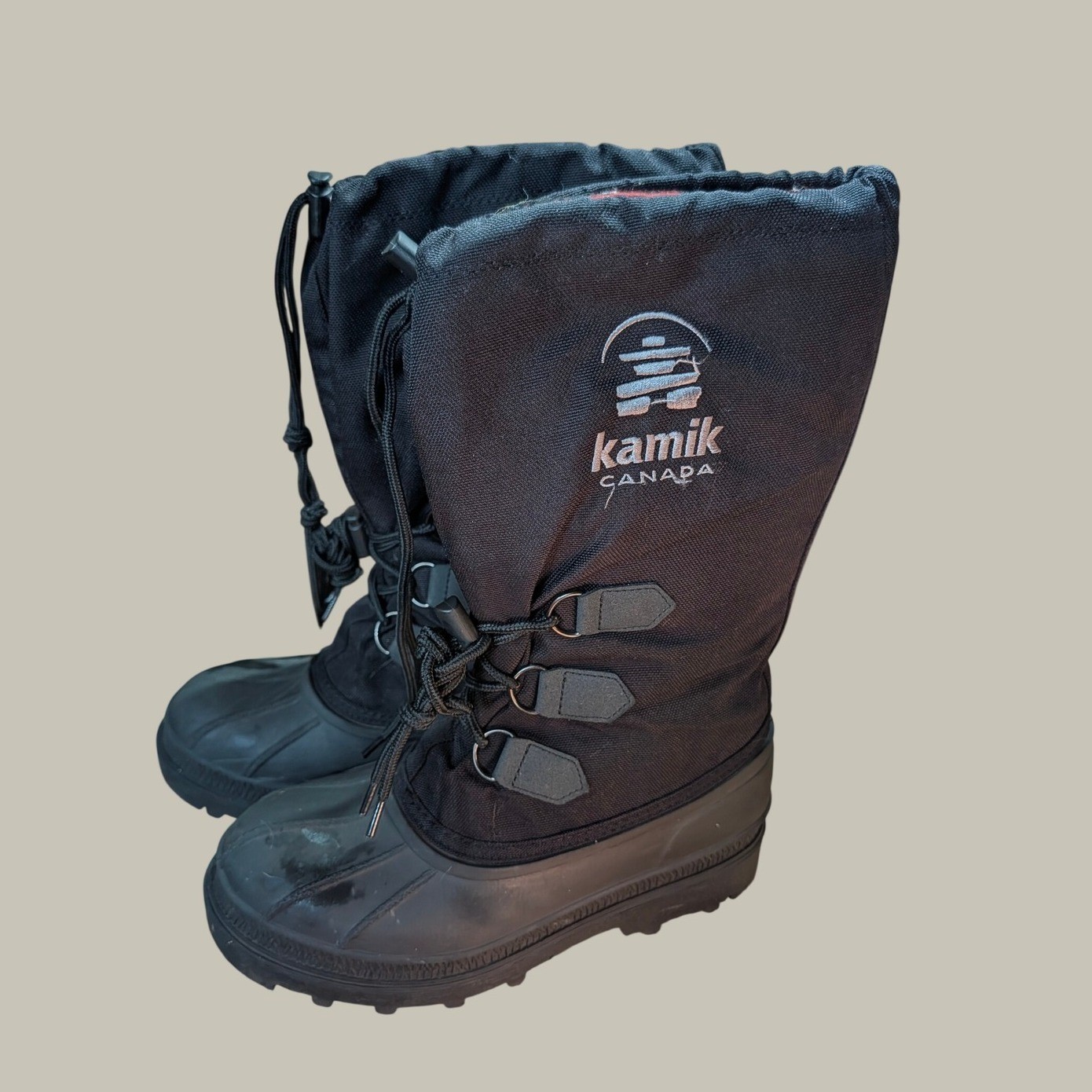 Kamik Canada Mens Black Winter Snow Boots Waterproof Rubber Nylon Size 7
