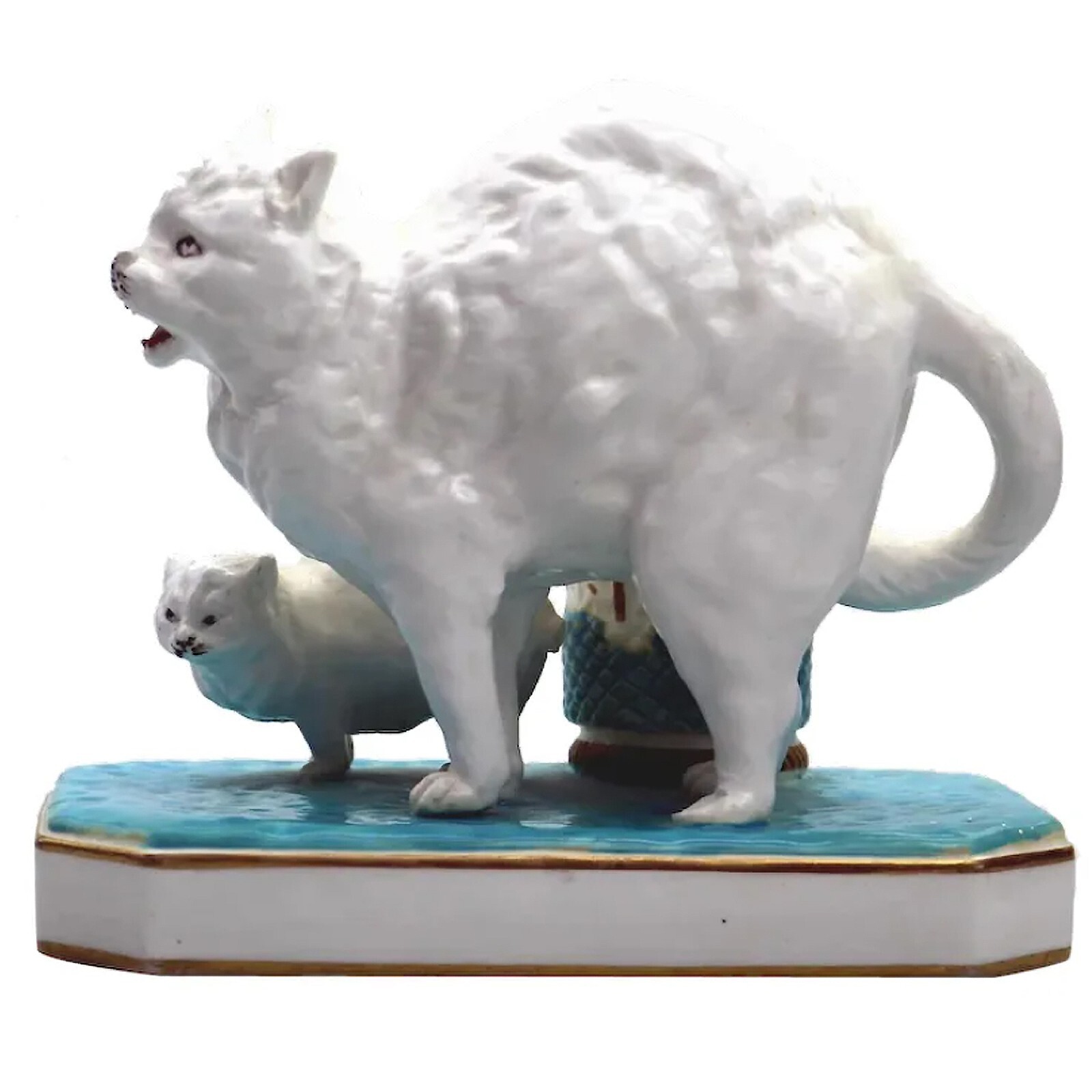 An unusual antique novelty Cat & Kitten porcelain Striker Match Holder C.19thC