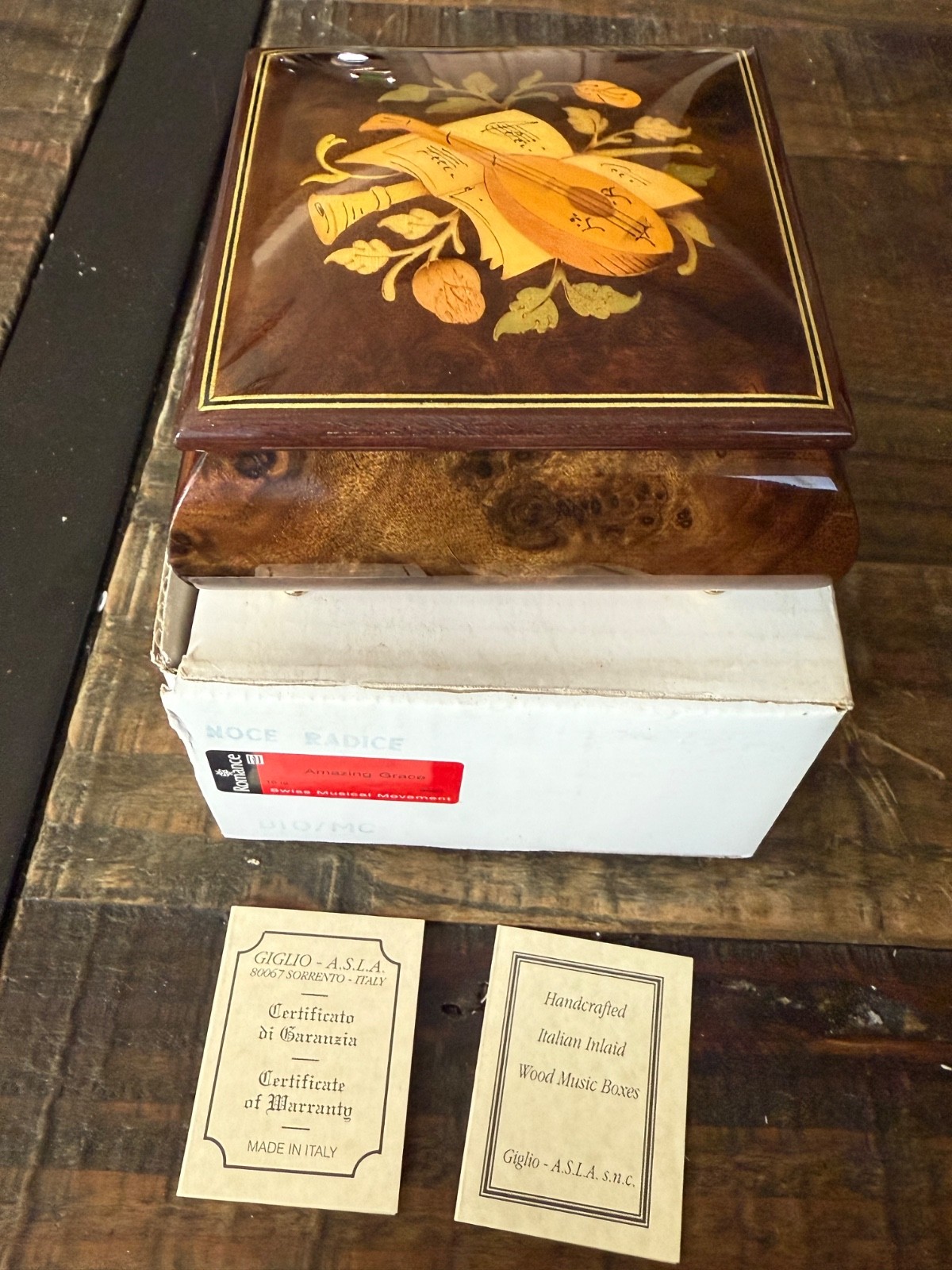 Beautiful Giglio Asla Made In Italy Wood Inlaid Music Jewelry Box Amazing Grace