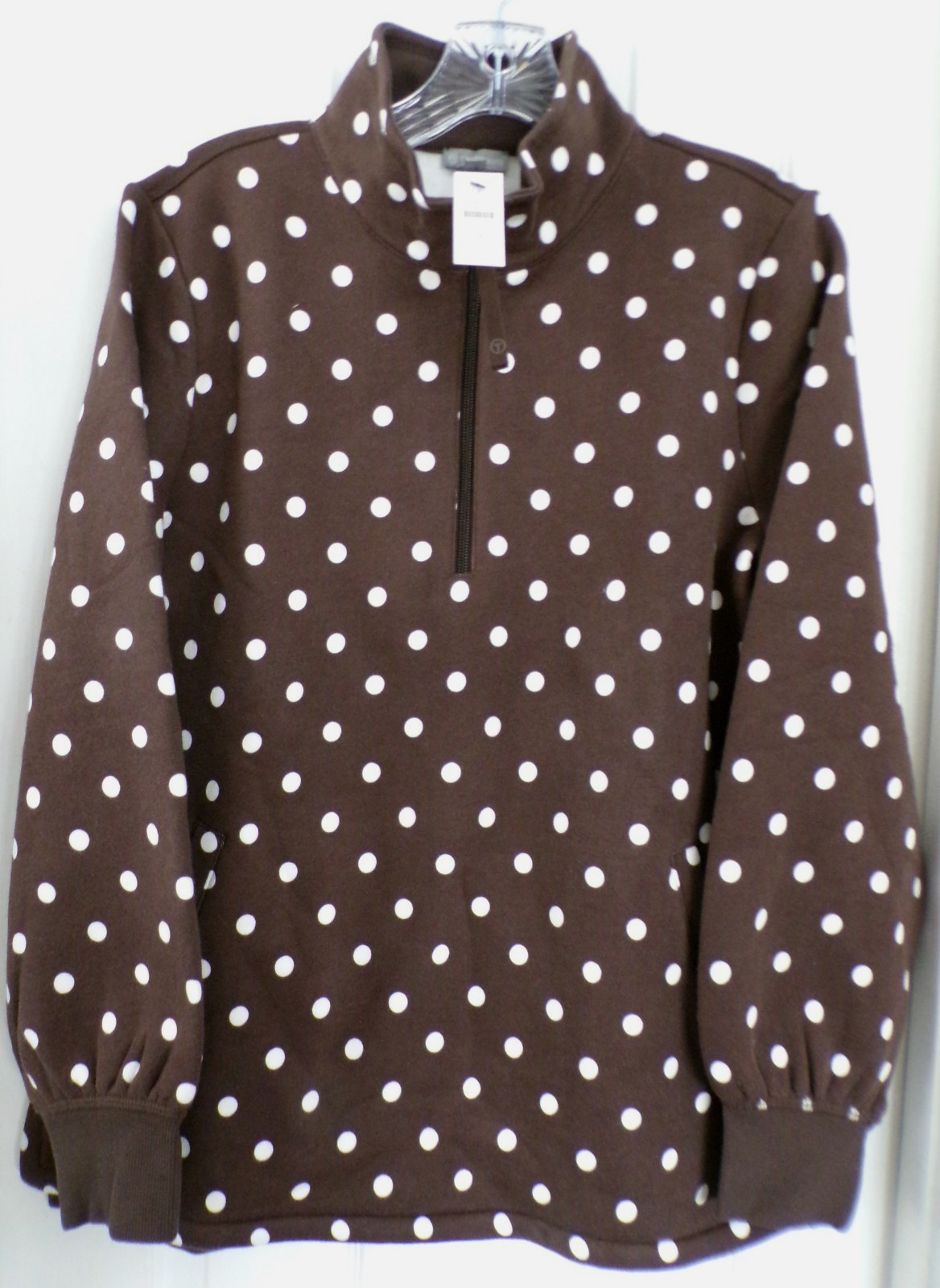 NWT NEW T BY TALBOTS MEDIUM COZY FLEECE POLKA DOT HALF ZIP PULLOVER TOP $99.50