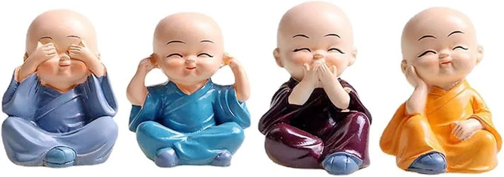 SINT Baby Buddha Monk Statue Set of 4  – Little Figurines for Home Decor