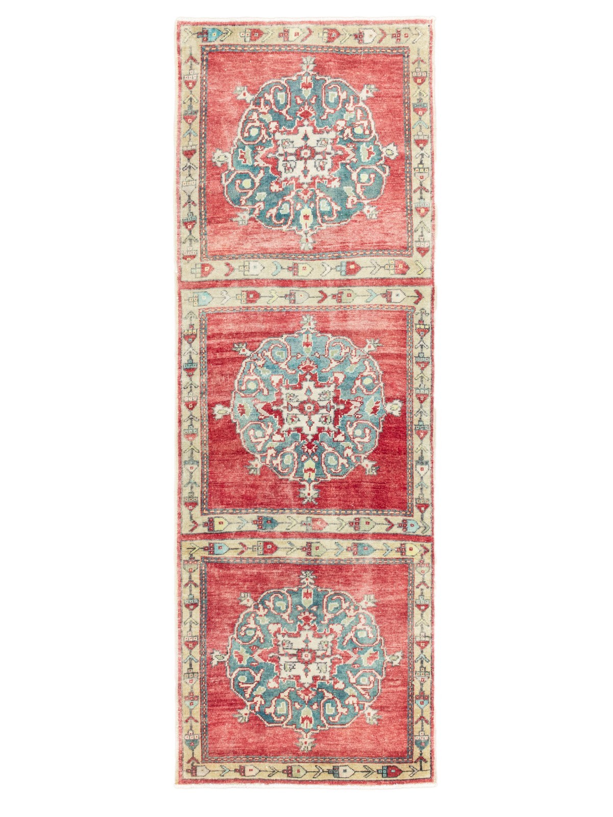 ON HOLD  Red Turquoise 3x8 Handmade Turkish – Medallion Folk Art Character