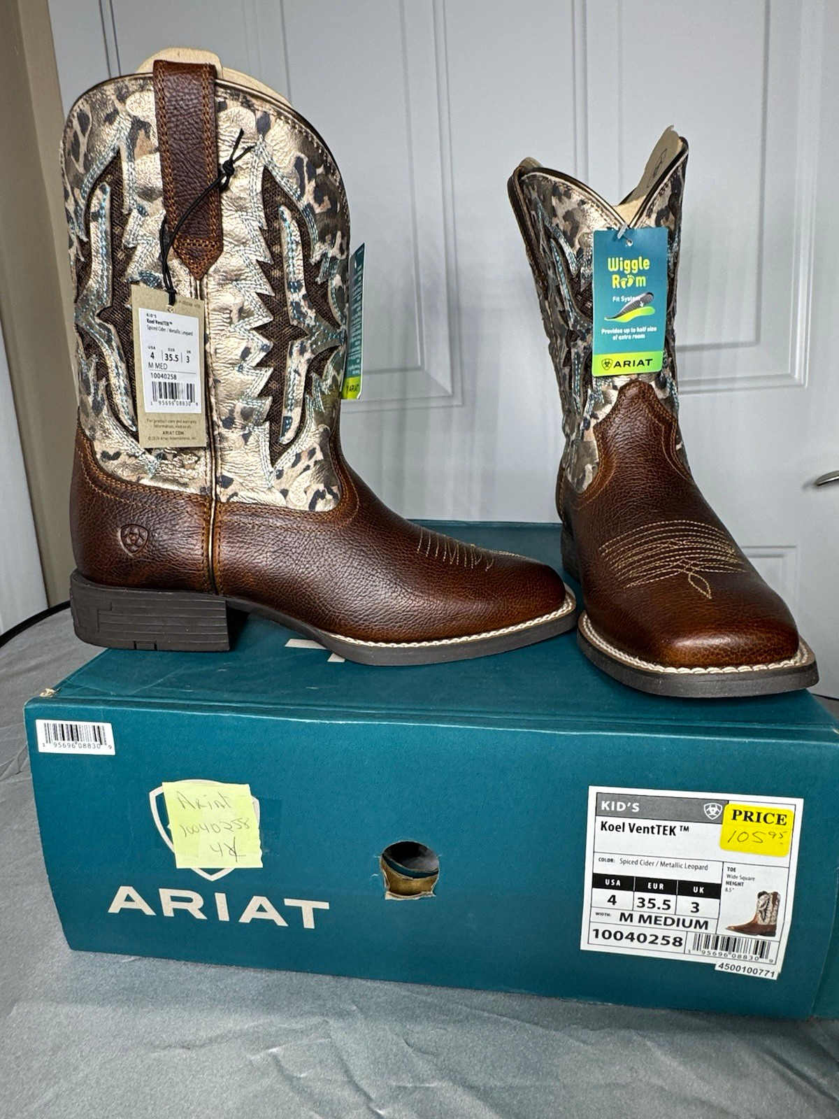 Ariat Koel VentTEK Kids Western Boots US 4 M Brown Leopard Leather Vent Ariat Koel VentTEK Kids Western Boots US 4 M Brown Leopard Leather Vent