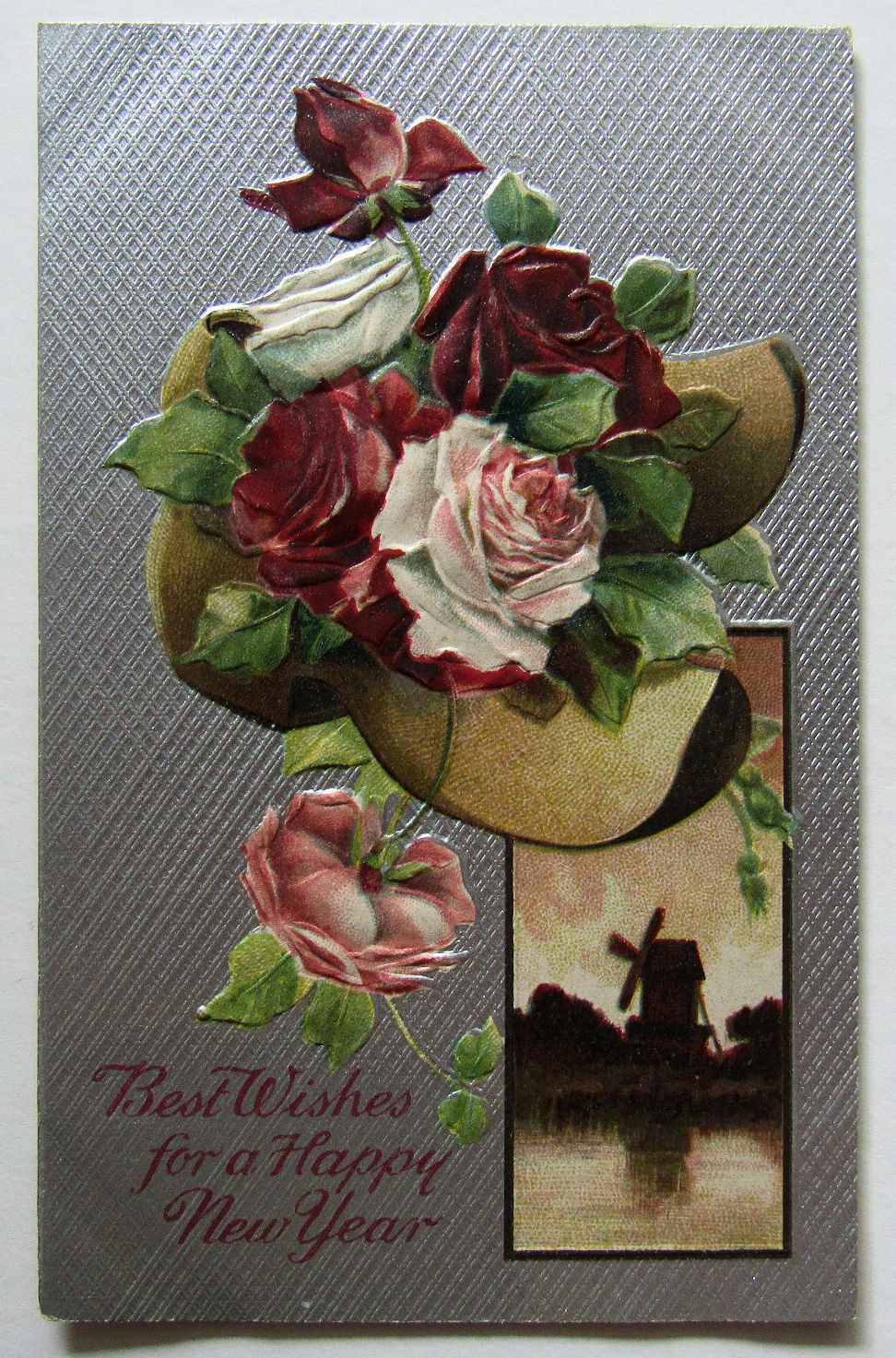 New Year Postcard Antique 1909 Roses 