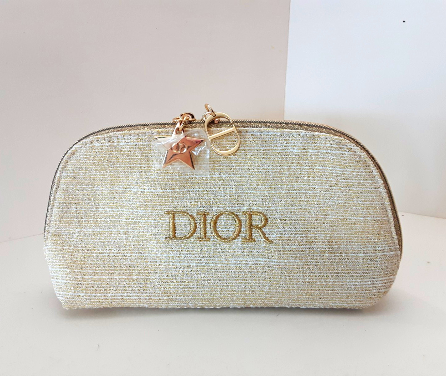 DIOR Beauty Gold Star Metallic Cosmetic Makeup Bag GWP