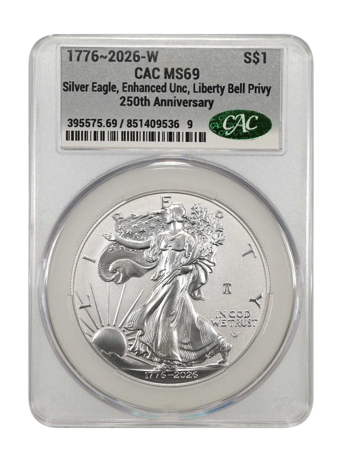 1776 ~ 2026-W (MS69) Enhanced Uncirculated American Silver Eagle $1 ASE CAC Bell