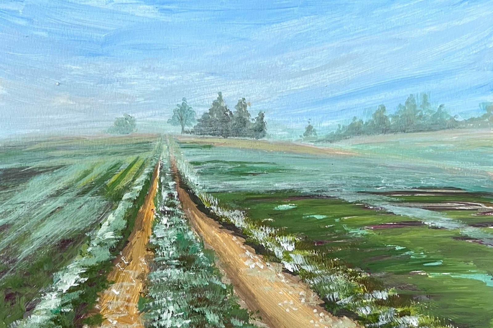 Sophie Dare, Original Art, 11X14 Watercolor Countryside Pathway in a Field