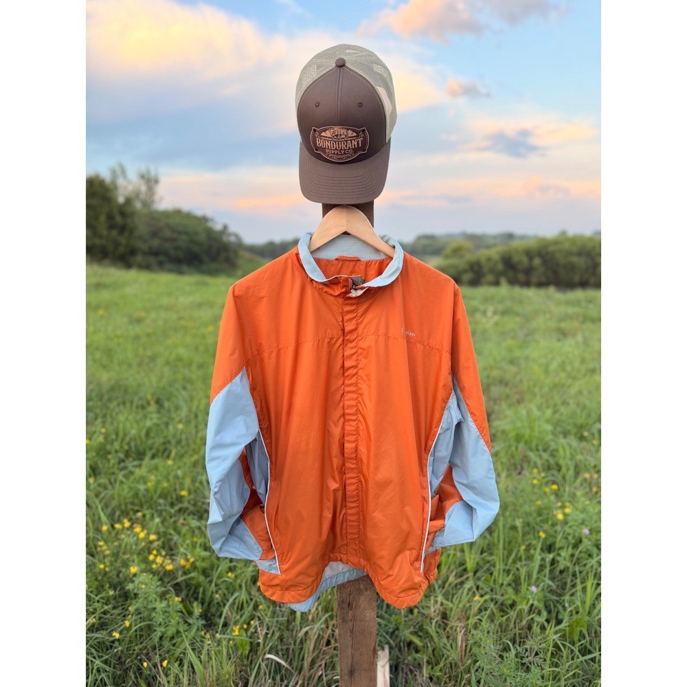 LL Bean Mens Orange Blue Colorblock Windbreaker Full Zip Mesh Lined Jacket L LL Bean Mens Orange Blue Colorblock Windbreaker Full Zip Mesh Lined Jacket L