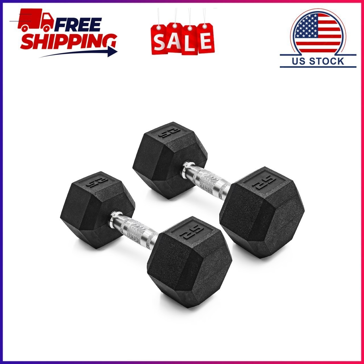 CAP Barbell, 25lb Coated Rubber Hex Dumbbell, Pair (No-Roll Design, Ergonomic St CAP Barbell, 25lb Coated Rubber Hex Dumbbell, Pair (No-Roll Design, Ergonomic St