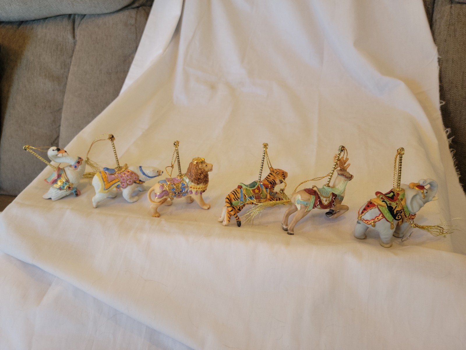 6 Vntg Lenox Porcelain Carousel Christmas Ornaments Bear,Tiger,Lion,Swan,Deer +1 6 Vntg Lenox Porcelain Carousel Christmas Ornaments Bear,Tiger,Lion,Swan,Deer +1