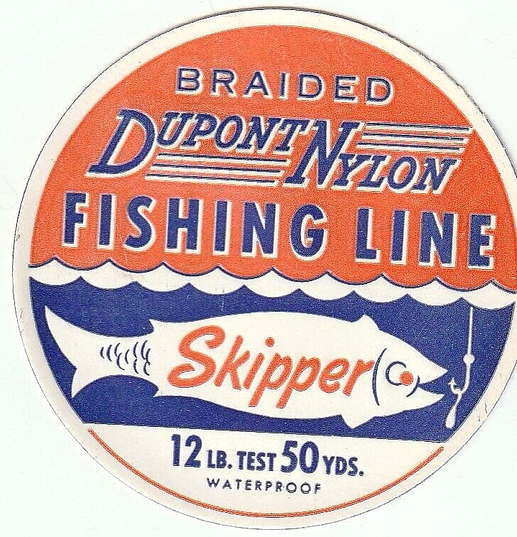 DUPONT NYLON SKIPPER BRAIDED FISHING LINE SPOOL LABEL 12# Test Vintage MCM