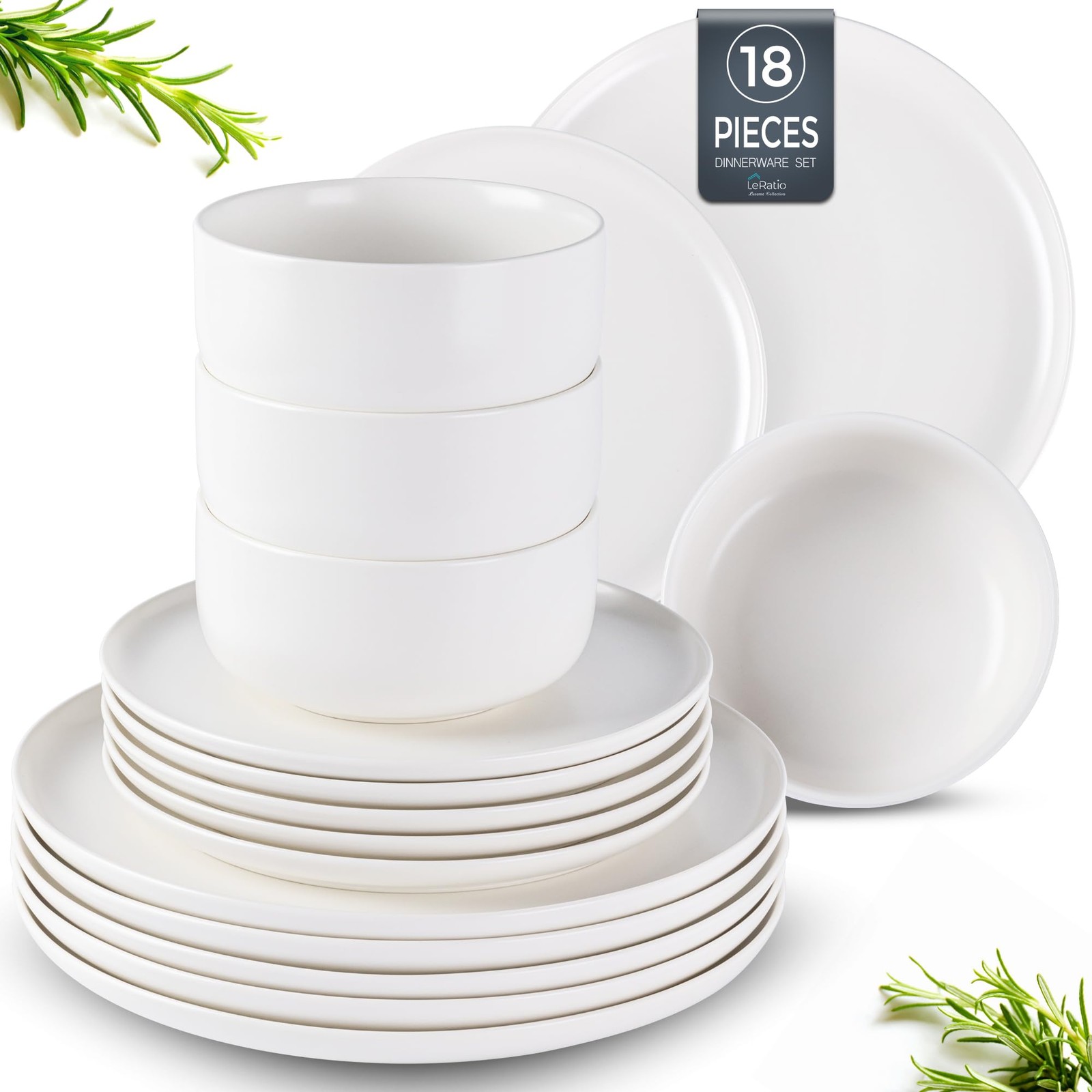 LERATIO Stoneware Dinnerware Set for 6 Reactive Glaze White LERATIO Stoneware Dinnerware Set for 6 Reactive Glaze White