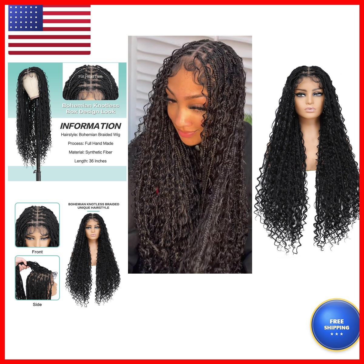 Humistwbiu Boho Box Braid Knotless Goddess Locs Wig 36 Inch Natural Black Humistwbiu Boho Box Braid Knotless Goddess Locs Wig 36 Inch Natural Black