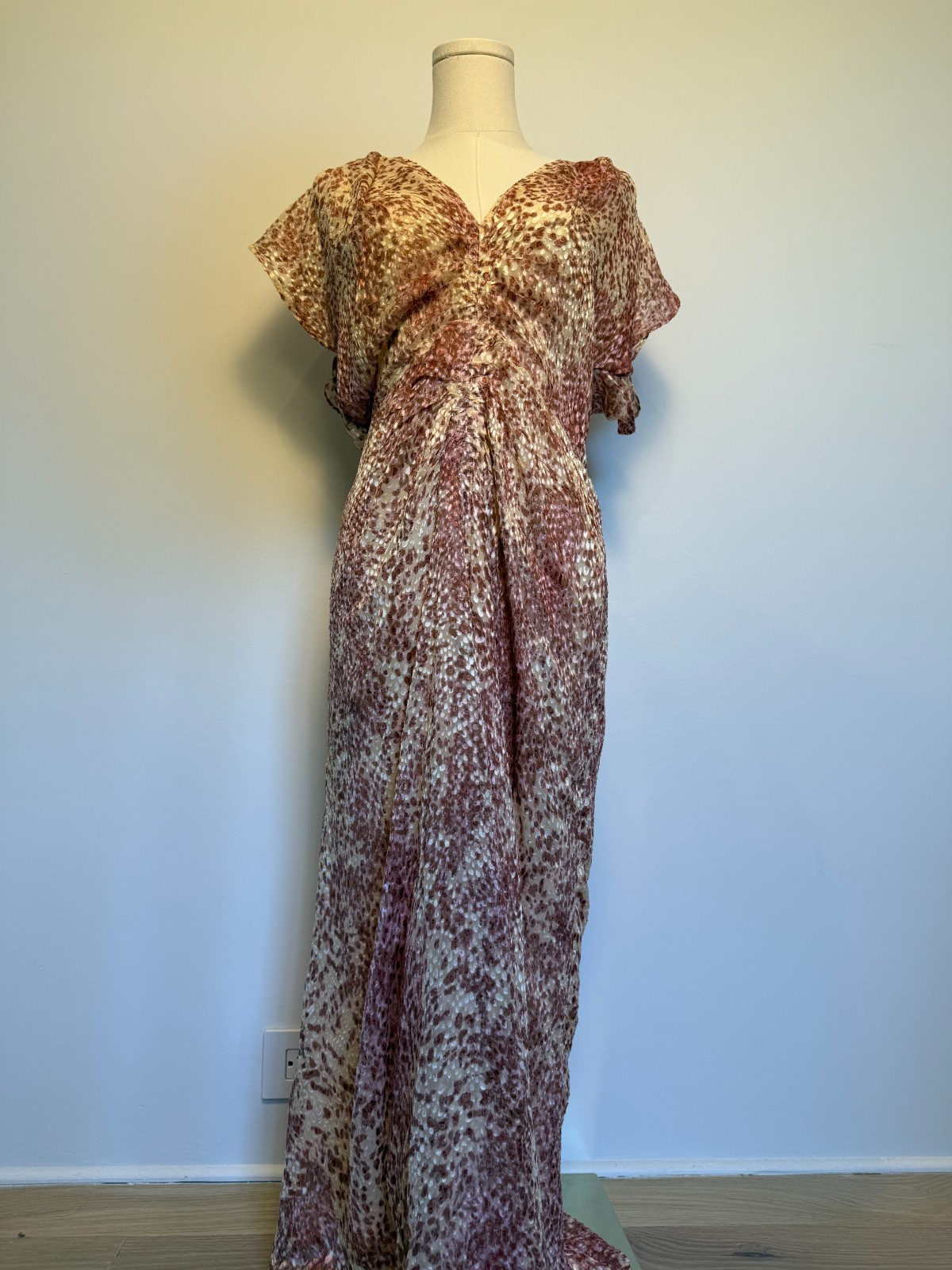 NWT Isabel Marant Lyndsay Burnout Velvet Silk Blend Dress FR42 US10 Red Ecru