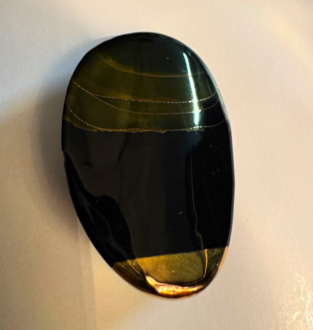 Vintage Modernist Smooth Brooch Black Green Gold Tone MCM Abstract Pin