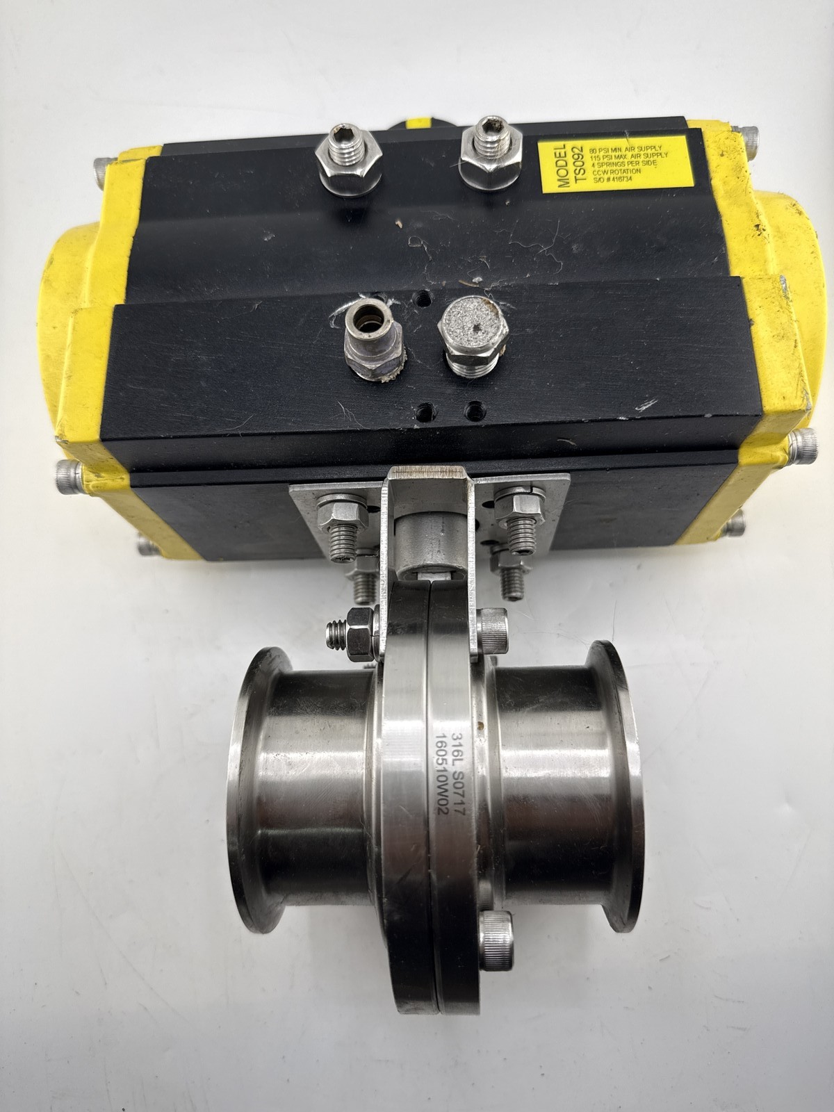 TopLine TOP-FLO TS092 Pneumatic Actuator + 316L Tri-Clamp Valve, Used