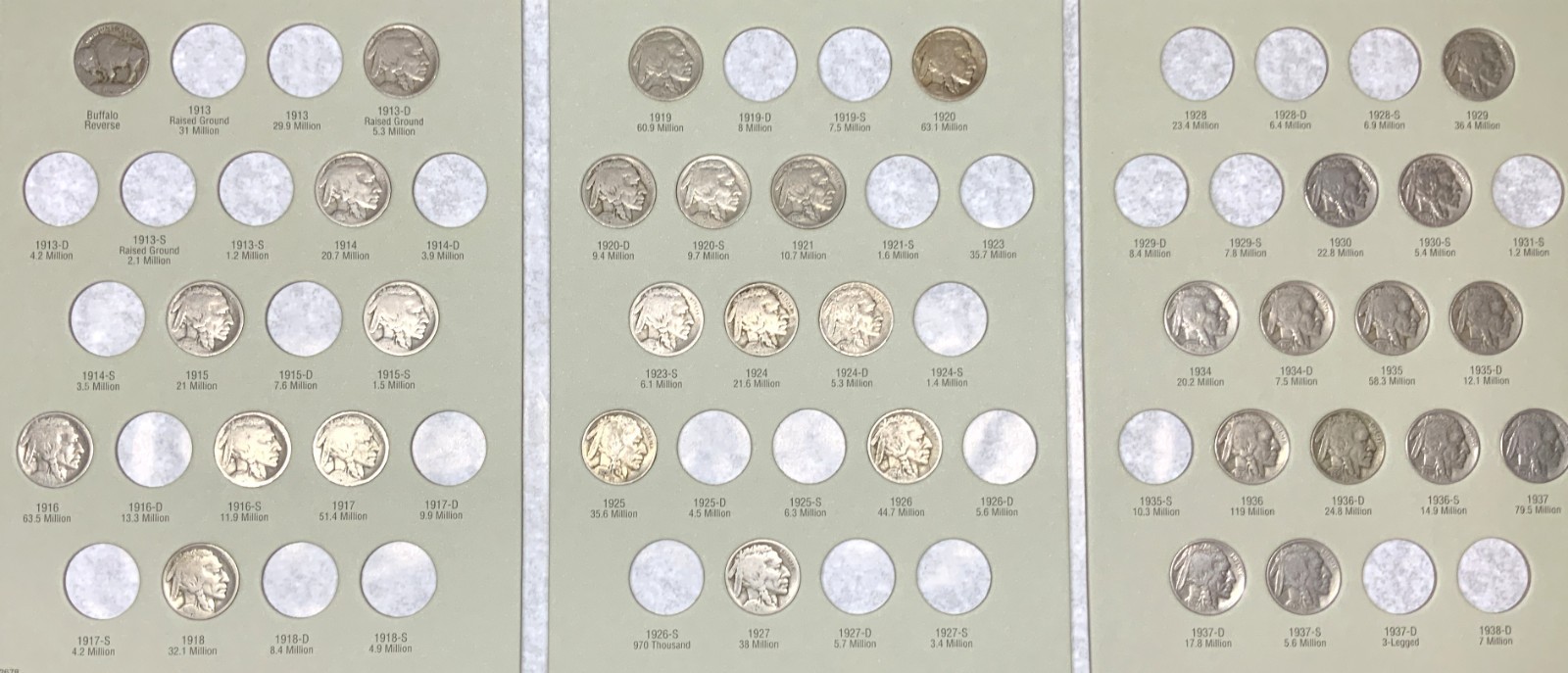 Buffalo Nickel Partial Album 33 Coins 1913-1937 1915-S 1923-S 1924-D Collection
