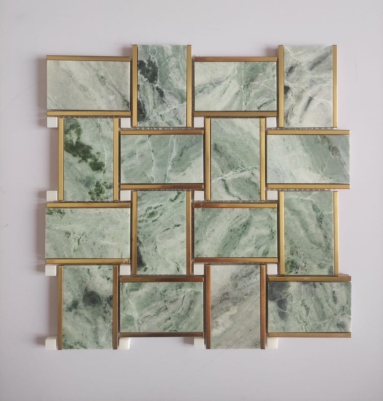 S59 Green/White Marble Rectangle Braid Tile Kitchen Bathroom Backsplash 7 sheets
