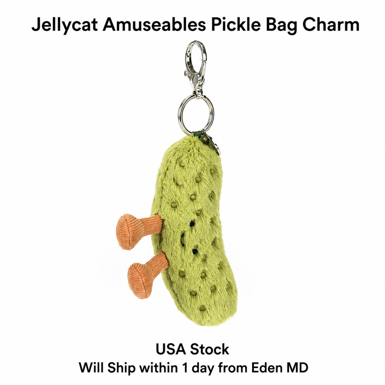New Jellycat Amusables Pickle Bag Charm Keychain - NWT & Dust Bag