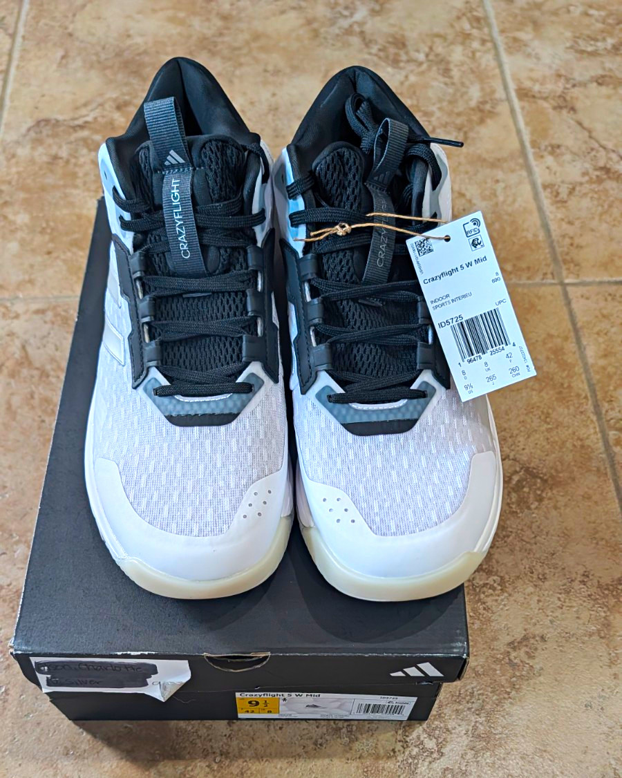 Women\'s Adidas Crazyflight 5 Indoor Mid Volleyball Shoes White/Black. Size 9.5