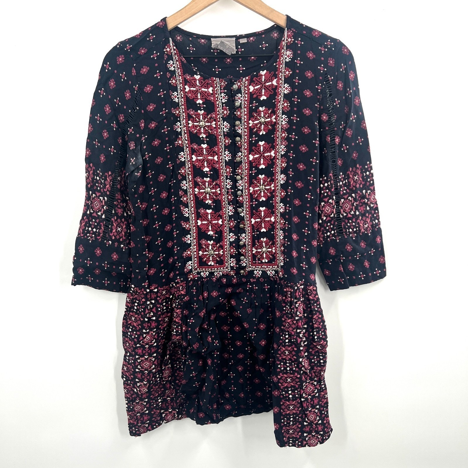 Vanessa Virginia Anthropologie embroidered beaded tunic top boho hippy S Vanessa Virginia Anthropologie embroidered beaded tunic top boho hippy S