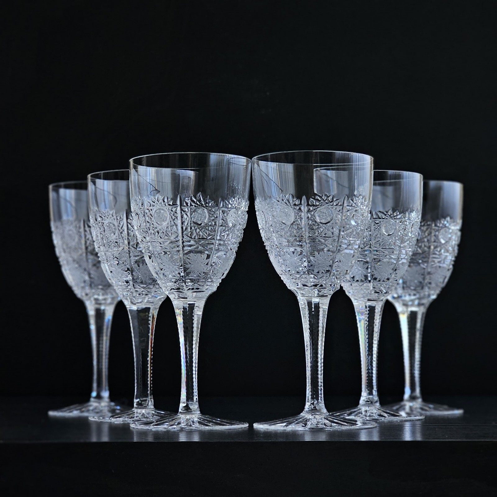 Bohemian Czech 6 oz (180 ml) Crystal Wine Glass Hand Cut Queen Lace, Set of 6
