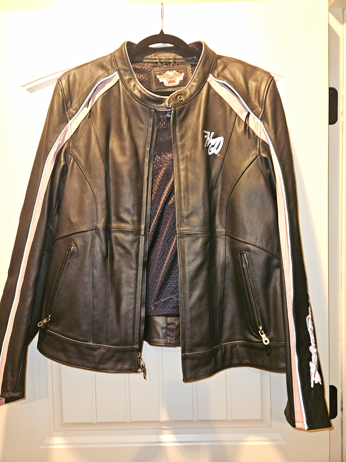Harley-Davidson Women's Genuine Leather Jacket 2xl  Black/ Pink/White 2XL