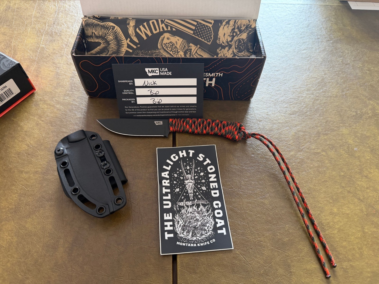 Montana Knife Company Ultralight Stoned Goat Knife New in Box Kydex