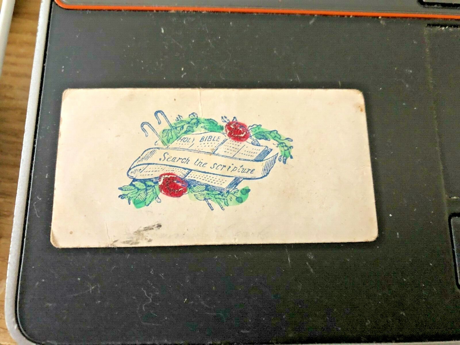 1840s 50s Victorian Calling Card Search the Scripture Bible Hand Colored Nice
