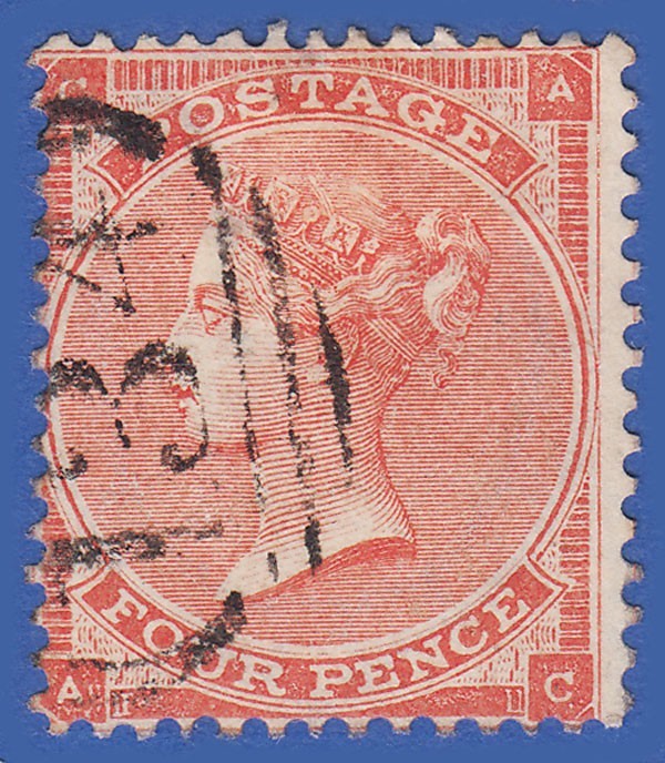GB SG81 QV 1863 4d RED HAIRLINES AC GU IN BRISTOL 134