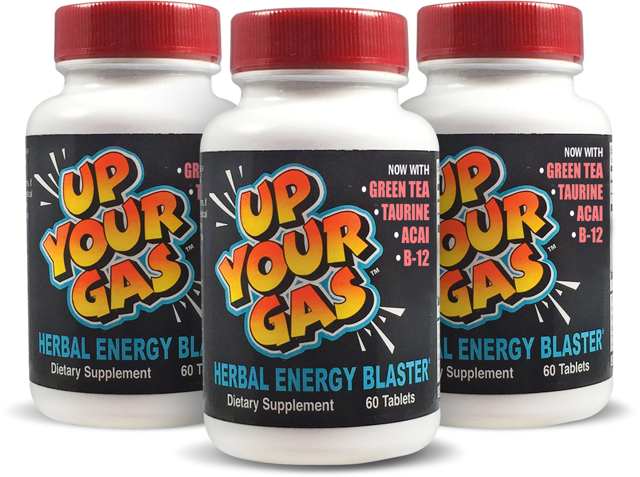 3 Pack- Up Your Gas: 60 TABLETS (180 total) Herbal Energy Blast, 