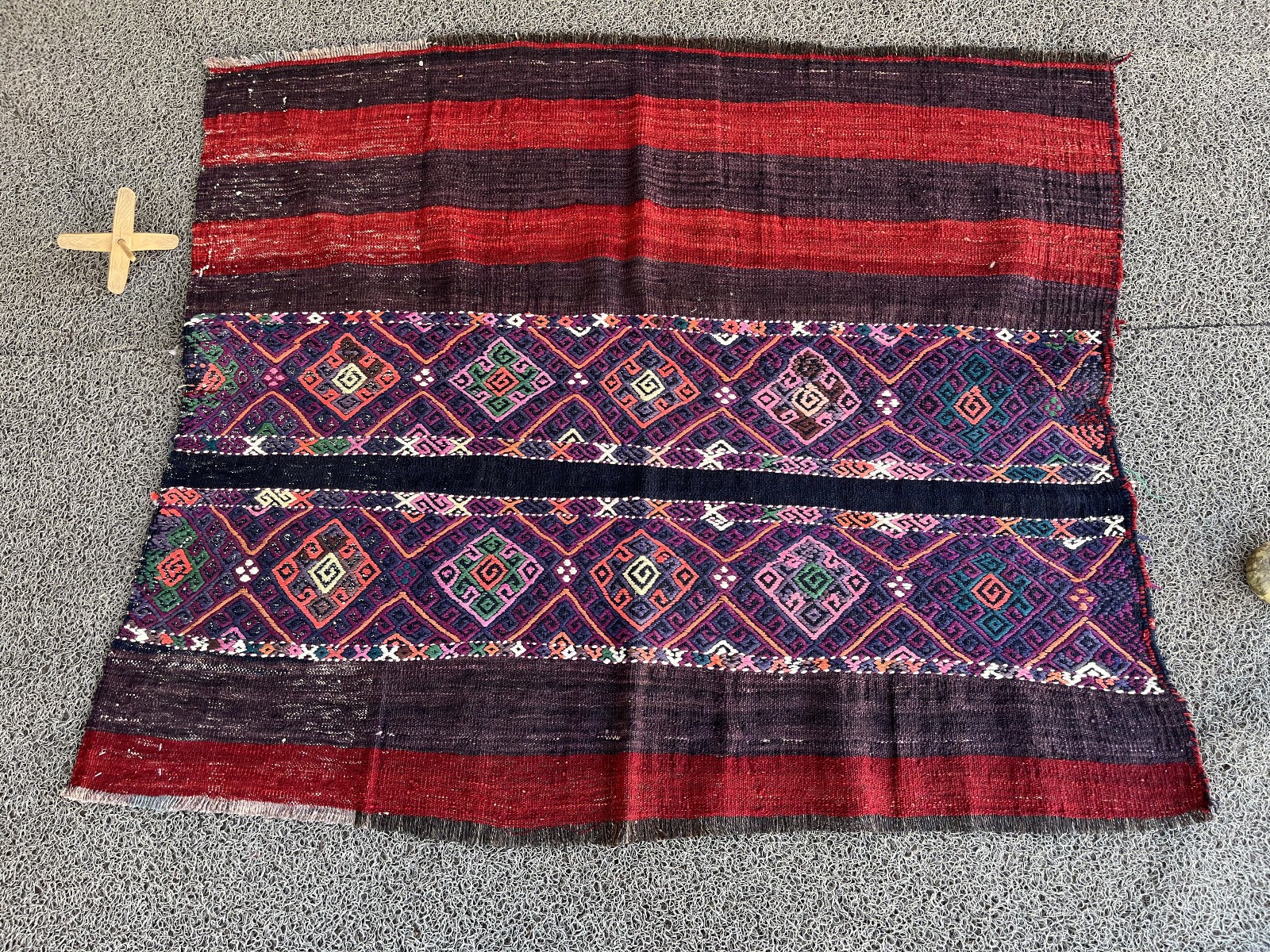 Vintage Turkish Nomadic Cuval Kilim Traditional Handwoven Wool Tribal Sack Rug