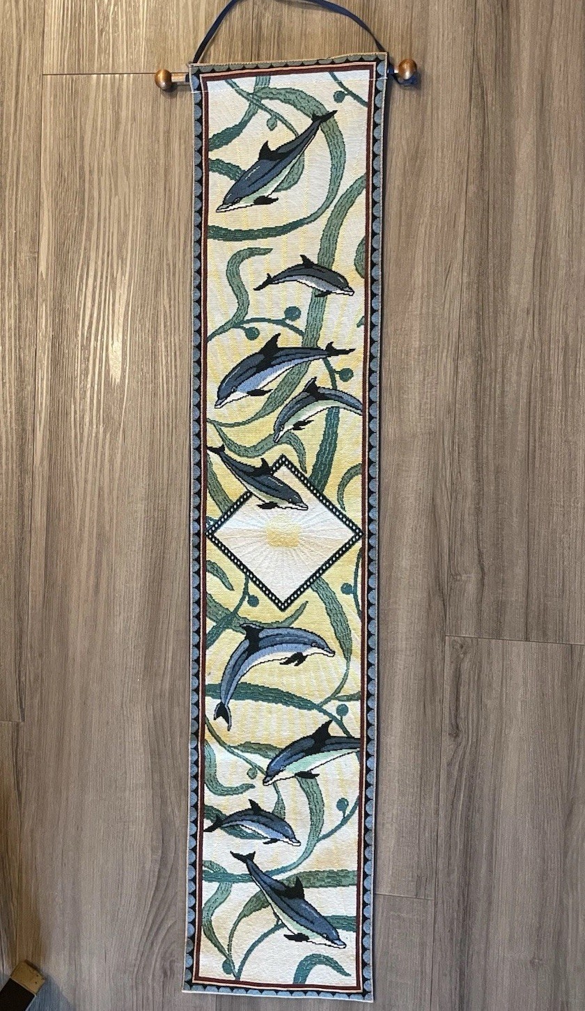 Bell Pull Dolphin Sea Life Woven Tapestry Wall Hanging 8 x 44 in Vertical Bell Pull Dolphin Sea Life Woven Tapestry Wall Hanging 8 x 44 in Vertical