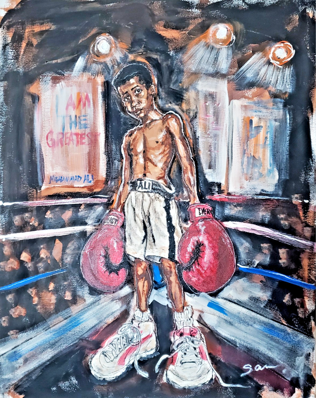 The Young G.O.A.T Cassius Clay Boxing Original Acrylic Painting Ali Inspired Art