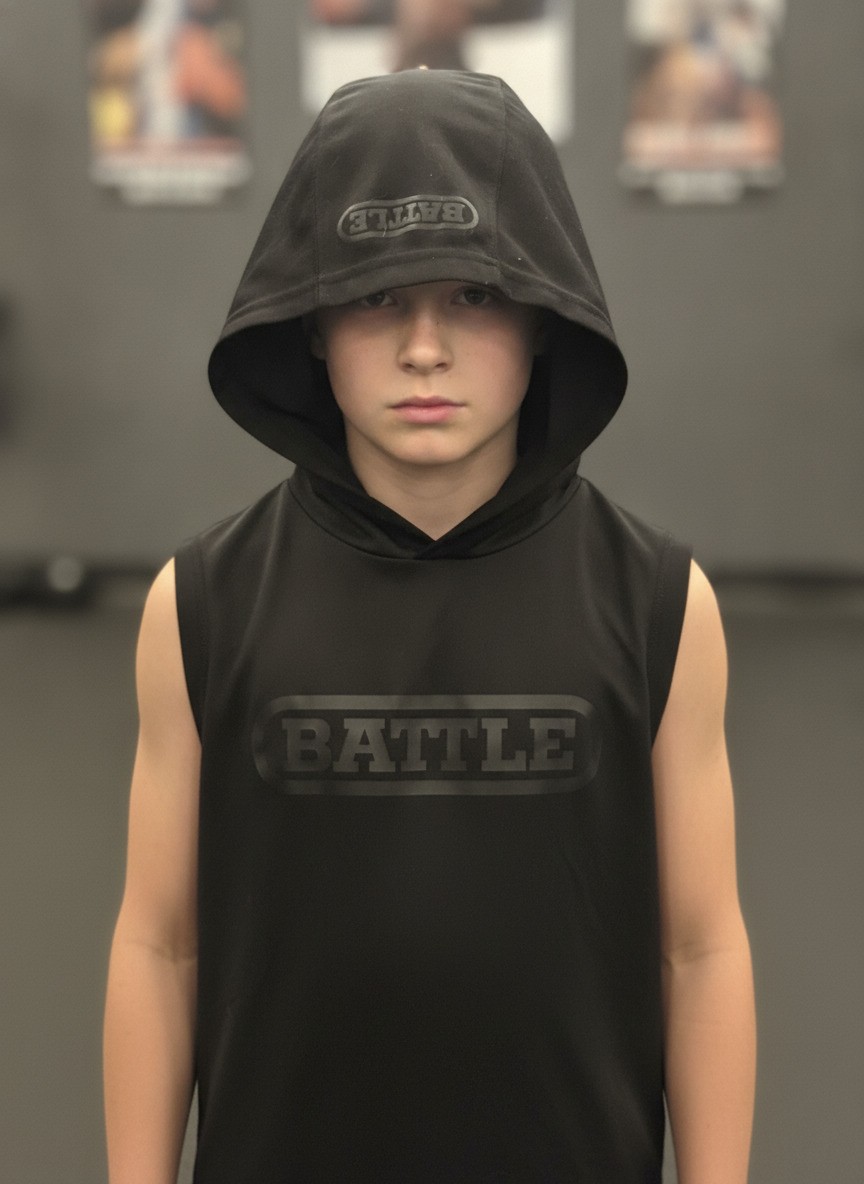 BATTLE Youth Large Black Sleeveless Hoodie BATTLE Youth Large Black Sleeveless Hoodie