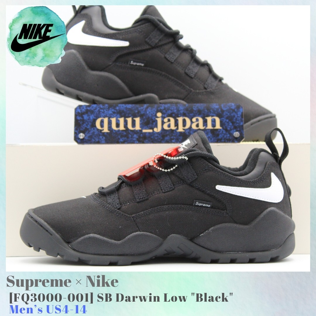 Supreme × Nike SB Darwin Low Black FQ3000-001 Men\'s US4-14 NEW