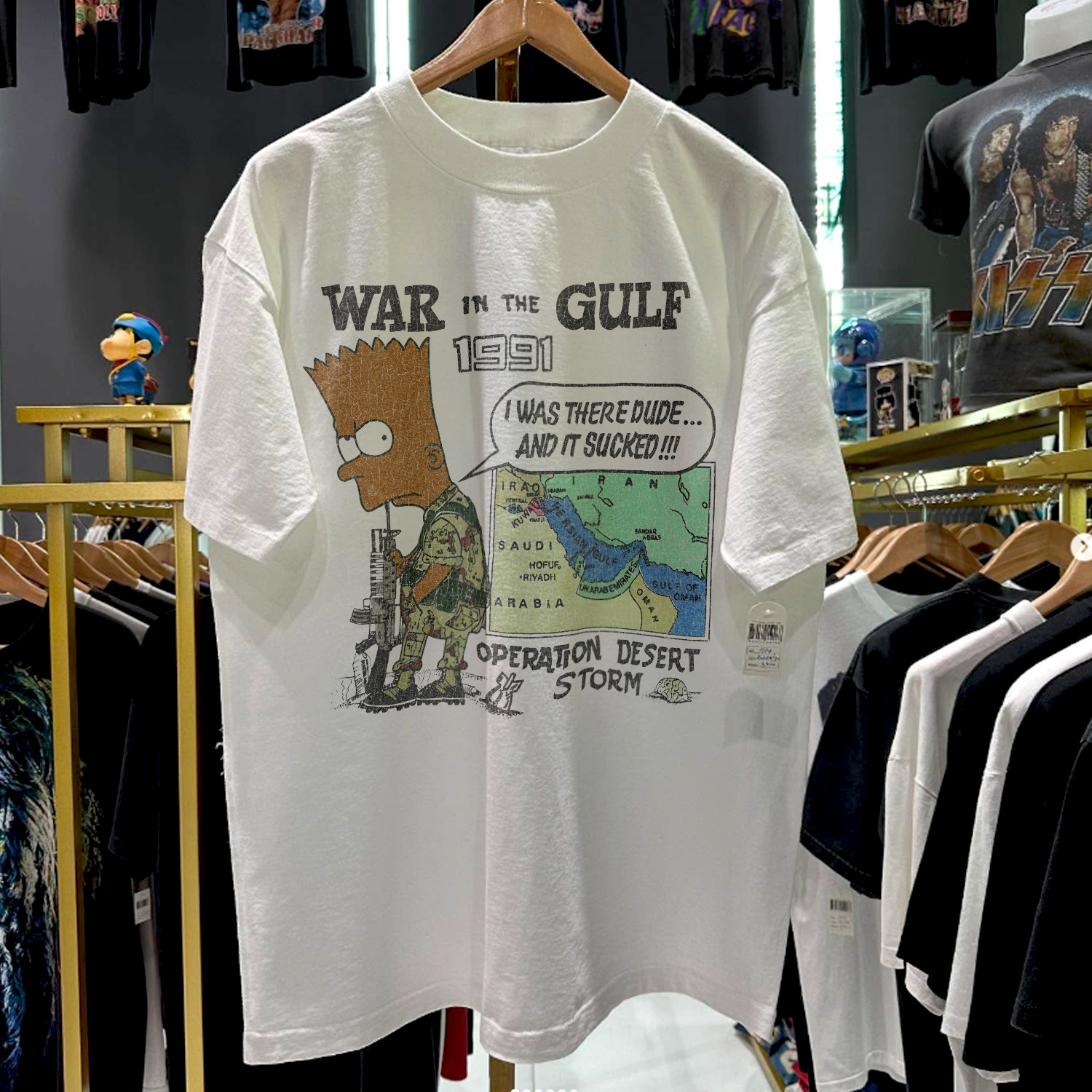 1991 Bootleg Bart Goes To War Aged T-Shirt White M 1991 Bootleg Bart Goes To War Aged T-Shirt White M
