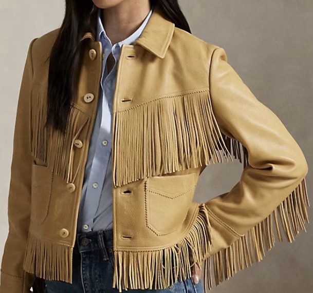 Women's Vintage Lambskin Leather Jacket 100% Real brown Latest Fringe Jacket