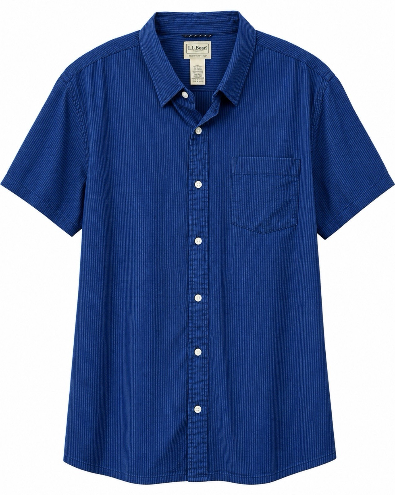 L.L Bean Seersucker Shirt Mens XXXL 3XL Blue Stripe Slightly Fitted Button Up