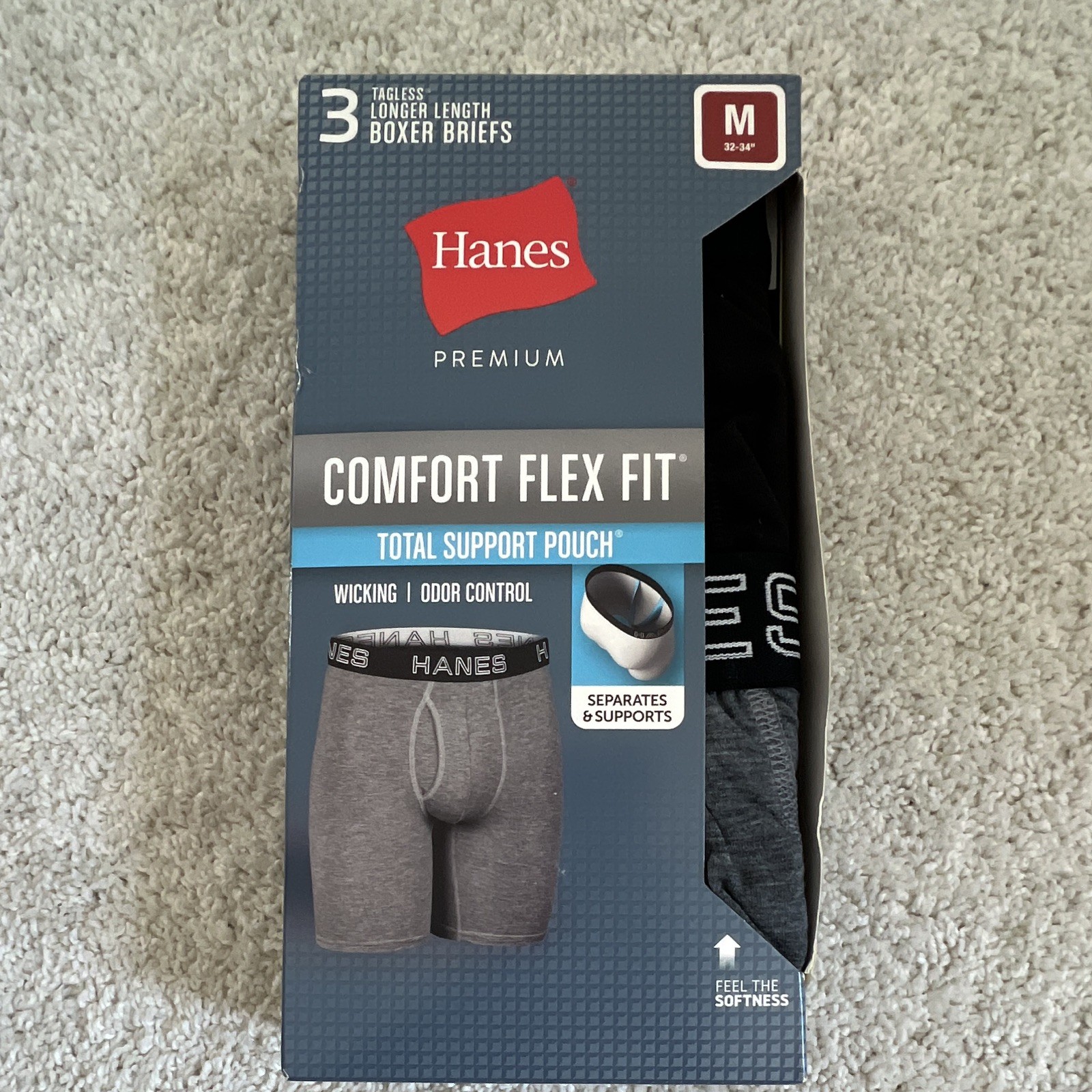Hanes Men\'s Comfort Flex Fit Tagless Boxer Briefs 3-Pack Regular Length, M Hanes Men\'s Comfort Flex Fit Tagless Boxer Briefs 3-Pack Regular Length, M
