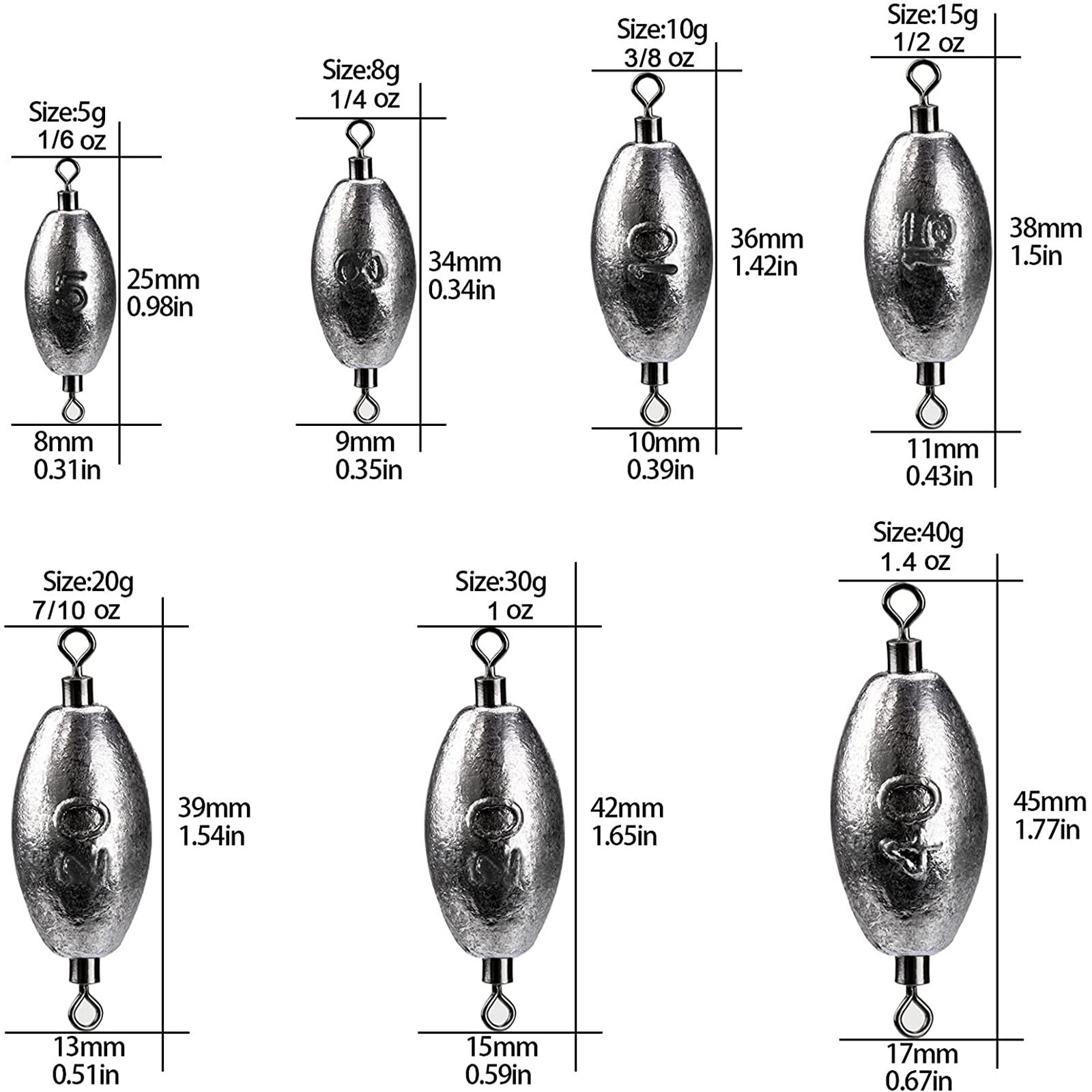 THKFISH Fishing Weights Inline Weights Trolling Sinkers Swivel Weights Quick Set