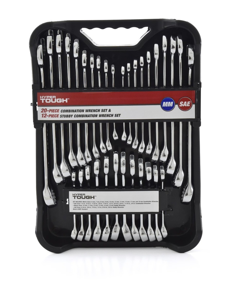 32-Piece Combination Wrench Set, SAE & Metric, Chrome Vanadium Steel, Standard &