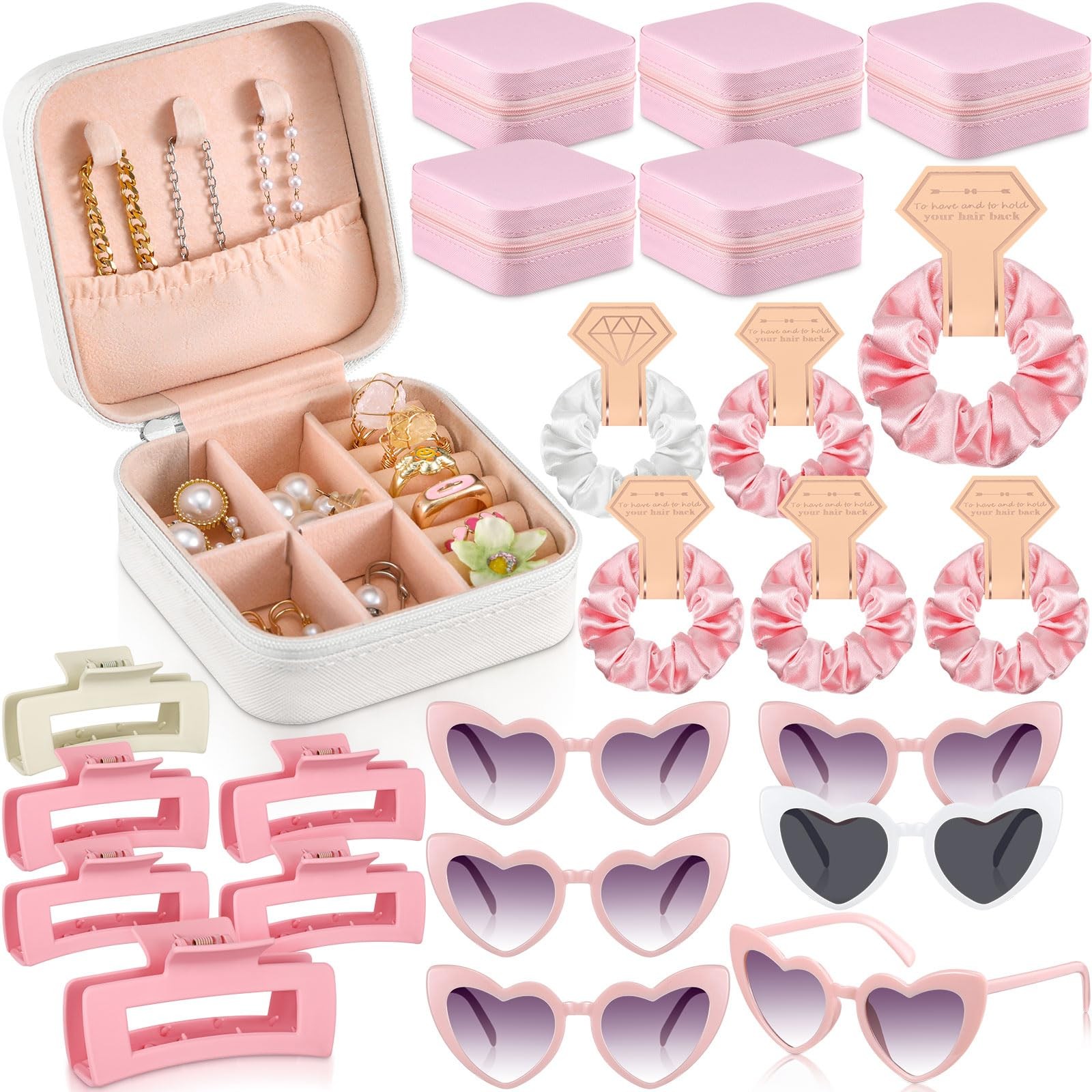 Hotop 24 Pcs Bridesmaid Set - Jewelry Boxes Scrunchies Sunglasses Hair Clips