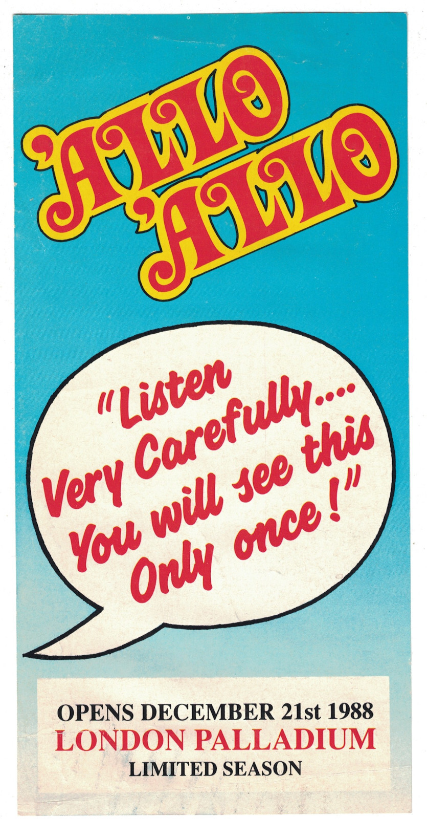1988 Allo Allo  London Palladium Theatre Flyer