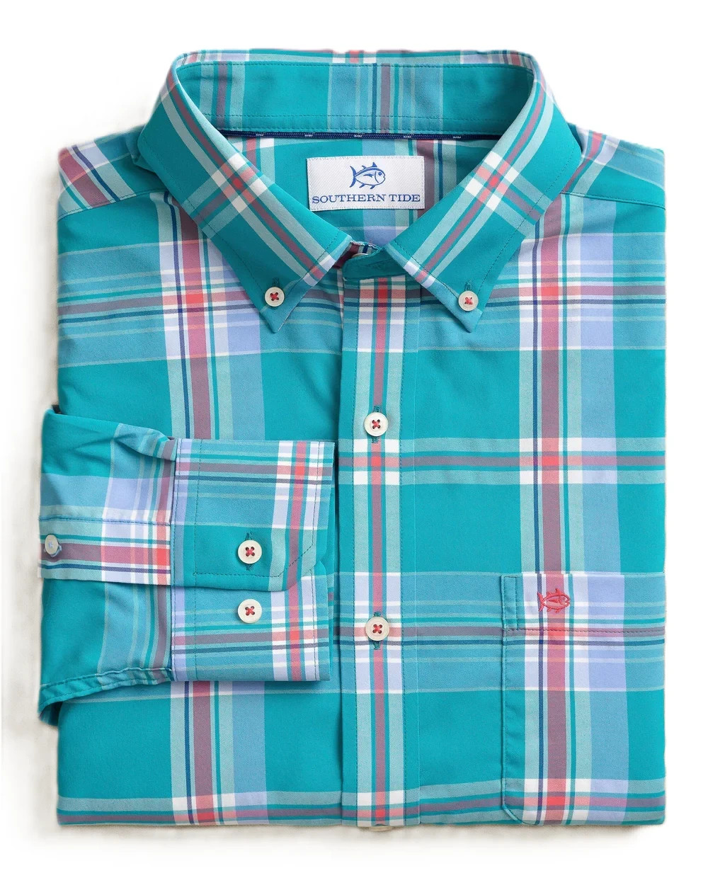 Southern Tide Intercoastal Shirt Mens LARGE Greenview Plaid Blue Green NEW $138